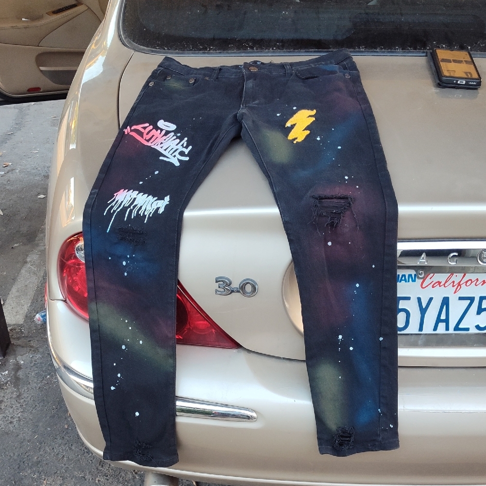 Men's Black and Multicolor Skinny Jeans